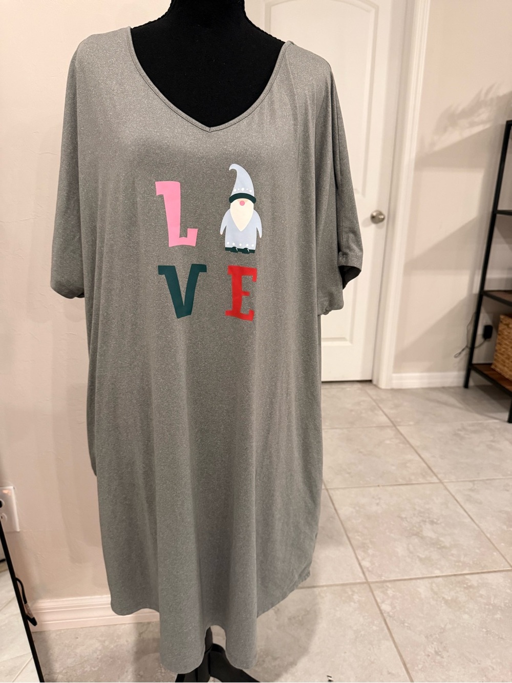 Women's Grey Gnome 'LOVE' Nightshirt Shirtdress Muumuu